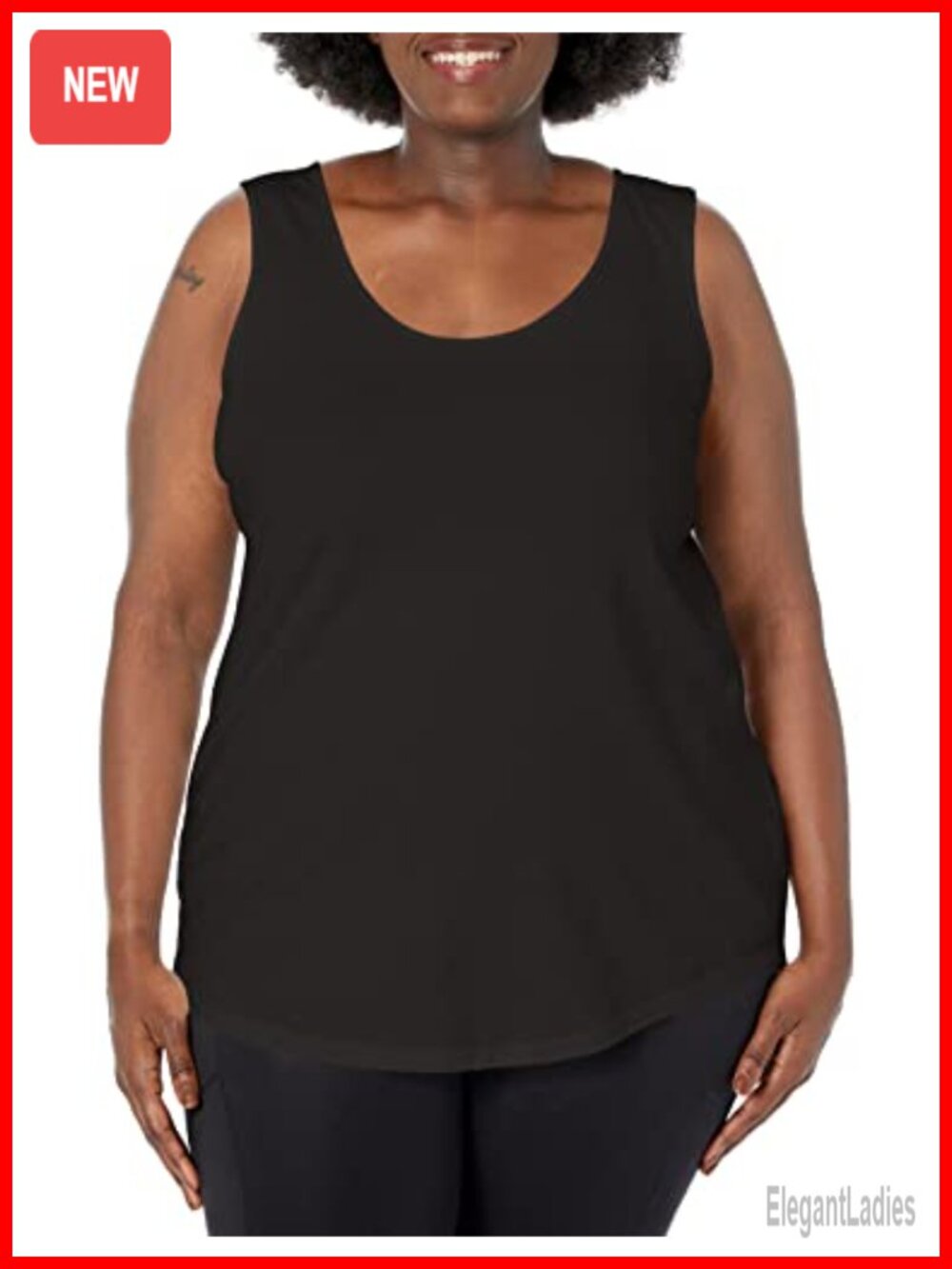 Womens Cotton Jersey Tank Top Shirttail Hem Scoop Neck Sleeveless